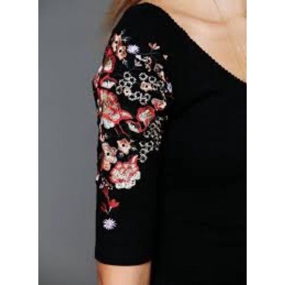 Free People Embroidered Garden Sleeve Black Fit & Flare Skater Mini Dress - Picture 4 of 16